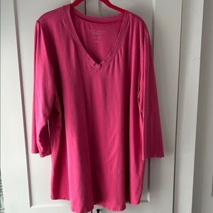 Susan Graver Fuchsia Long Sleeve V-Neck Top